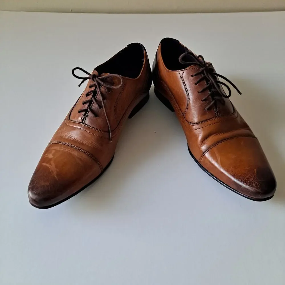 Ted Baker ROGRR Leather Cap Toe Lace-Up Oxford Shoes Brown Mens Size 45 US 12